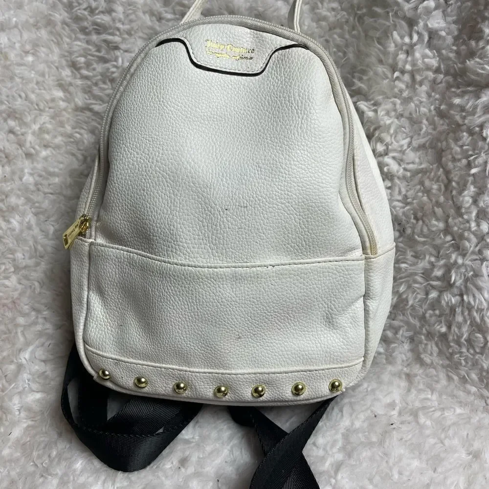 Juicy Couture white faux leather small backpack  black straps &gold tone studs